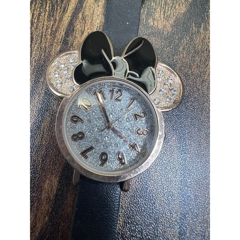 Walt Disney Minnie Mouse Wrist Watch Crytal Ears Enamel Bow Needs Battery